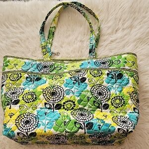 Floral Quilted Tote Bag - Green, Blue, Yellow